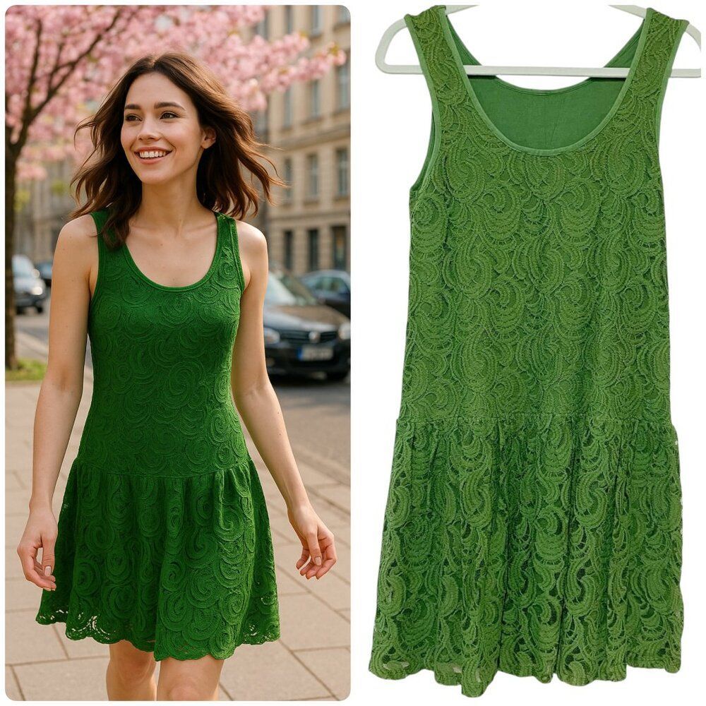Weston Wear Women's Green Drop Waist Sleeveless Dress Small Casual Romantic Boho